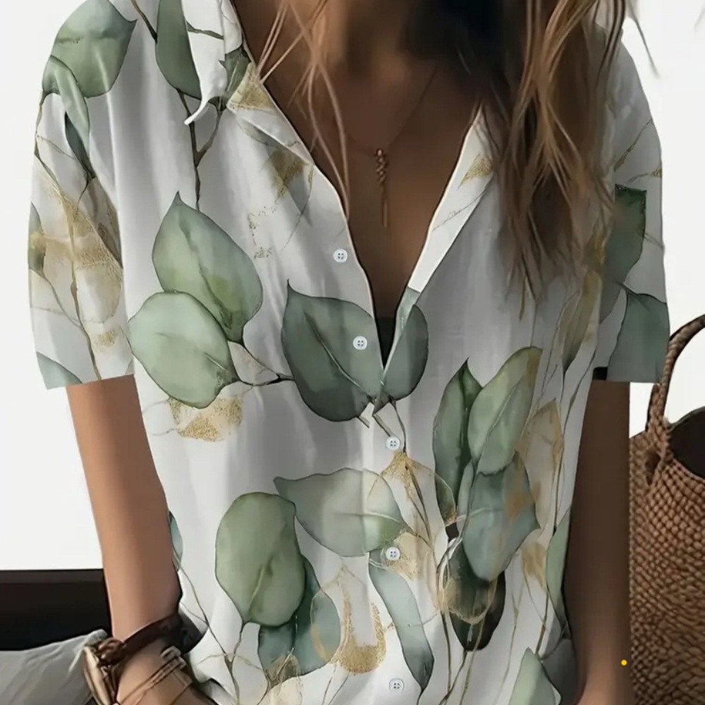 Leaf Print Button Down Shirt - Picture 2 of 4